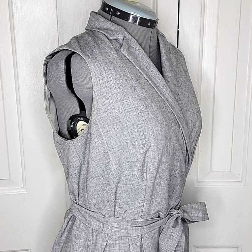 Ann Taylor Belt Wrap Dress Size 10 Light Gray - Picture 4 of 7